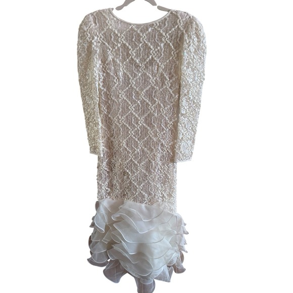 Pat Richards Dresses & Skirts - Vintage Pat Richards Cocktail Wedding Dress Ivory Lace Body Ruffled Hem *No Size